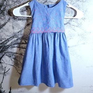 Good Lad Blue Denim Style Summer Dress w/Pink Embroidered Stars Girls Sz 4T EUC